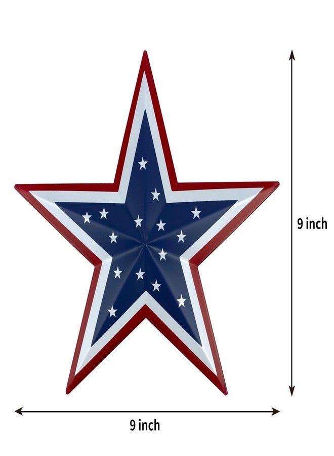 Gofunfun Metal Barn Star Art - American Flag Patriotic 9-Inch Star Wall Decoration, Wall Mount 3D Barn Star Decor July of 4th Decoration, Set of 3 - Image 3